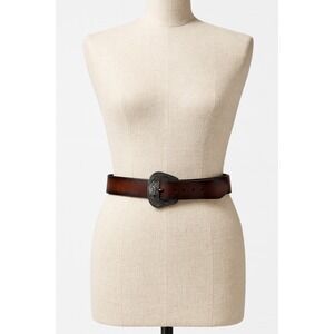 Wrangler Brown Leather Western Belt - Men's 32 Eagle Buckle USA Vintage